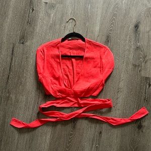 Zara coral crop top with wrap tie